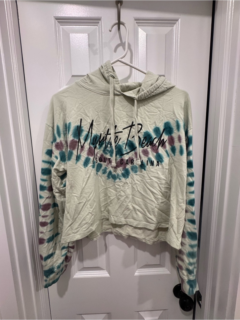 Myrtle Beach South Carolina Cropped Tie-Dye Hoodie in Light Sage